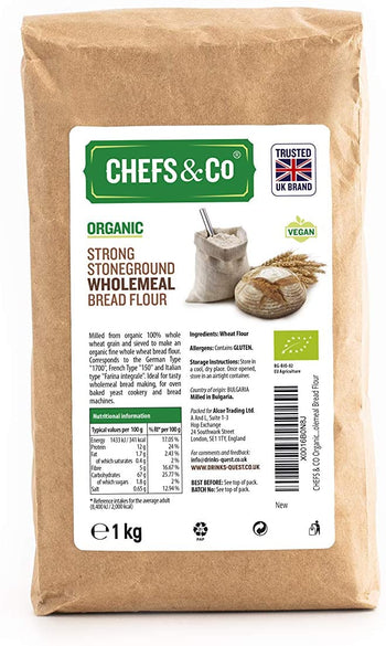 CHEFS & CO Organic Wholemeal Bread Flour, Strong, Stoneground, 1 Kg